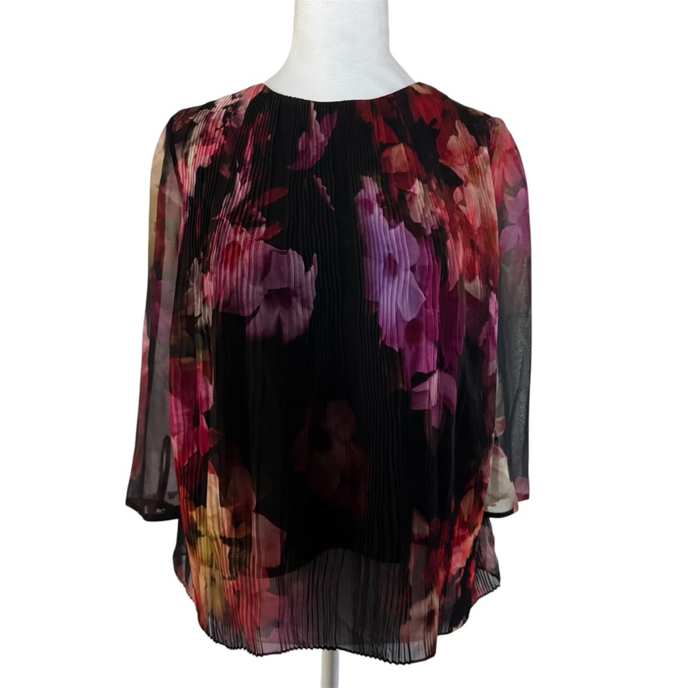 Ted Baker London Wolbrr Floral Pleated Chiffon Blouse Sheer Sleeve Size XS - Picture 3 of 12